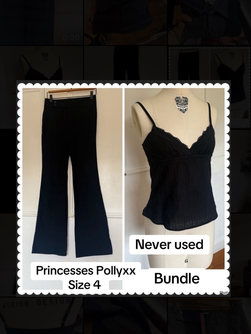 Princess Polly Black Ribbed Lace-Trim Camisole & Flared Pants Set